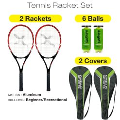 Alternative view of Xcello Sports 2-Player Aluminum Tennis Racket Set for Adult - Includes Two 27" Tennis Rackets, Six All Court Balls, and Two Carry Cases - ‎Red/Black