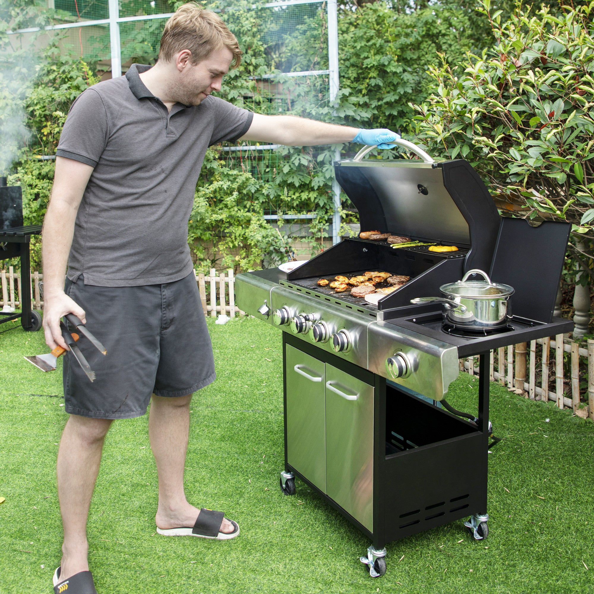 Sophia & William Stainless Steel Portable 4-Burner Propane Gas Grill with Side Burner - Image 2