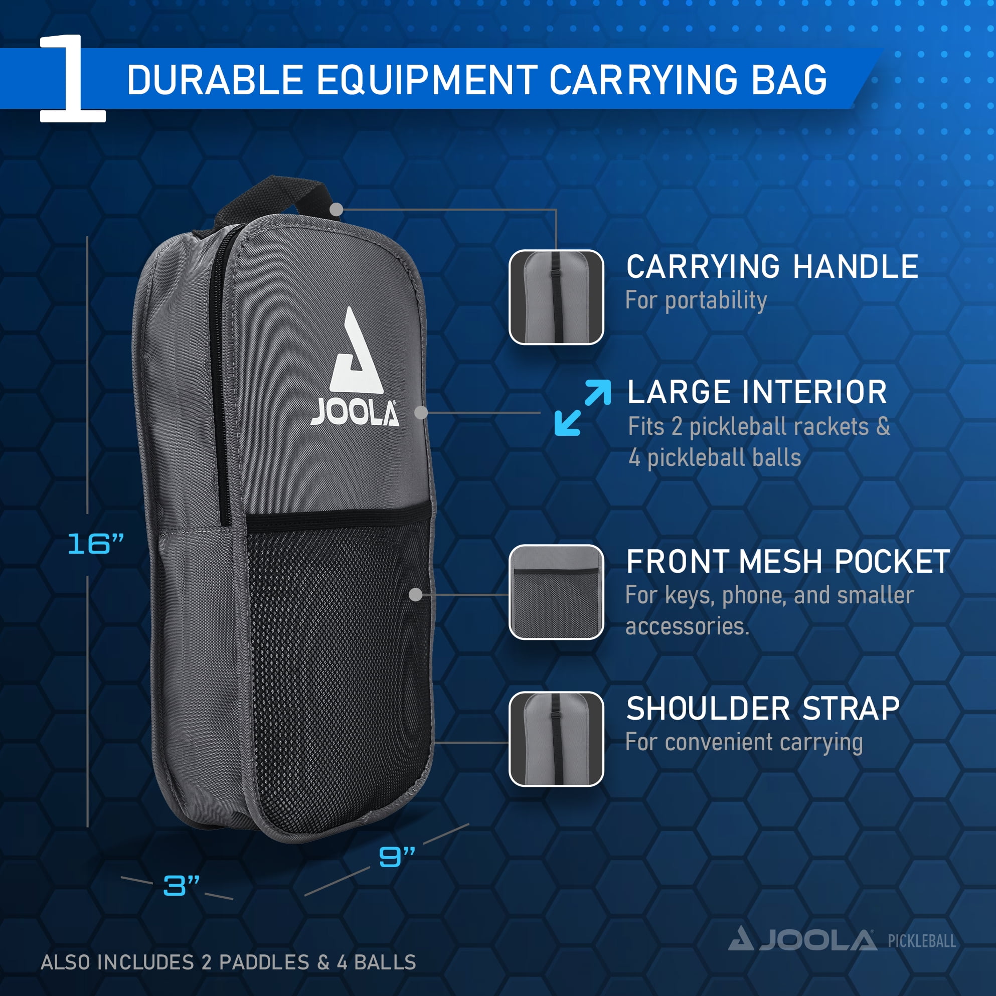 JOOLA Ben Johns Blue Lightning Pickleball Set, 2 Paddles, Paddle Bag, 4 Balls, Blue - Image 3