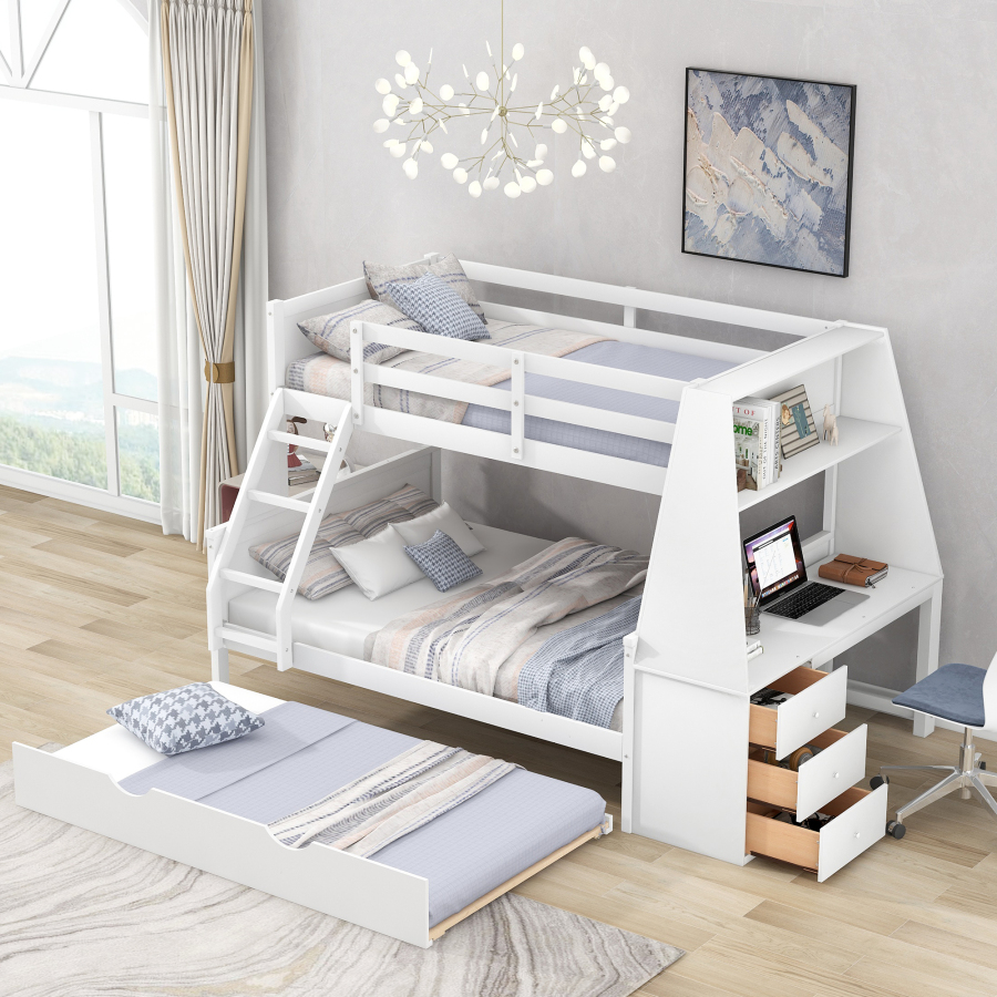 High-quality materials Twin over Full Bunk Bed Three Storage Drawers and Shelf - Image 2
