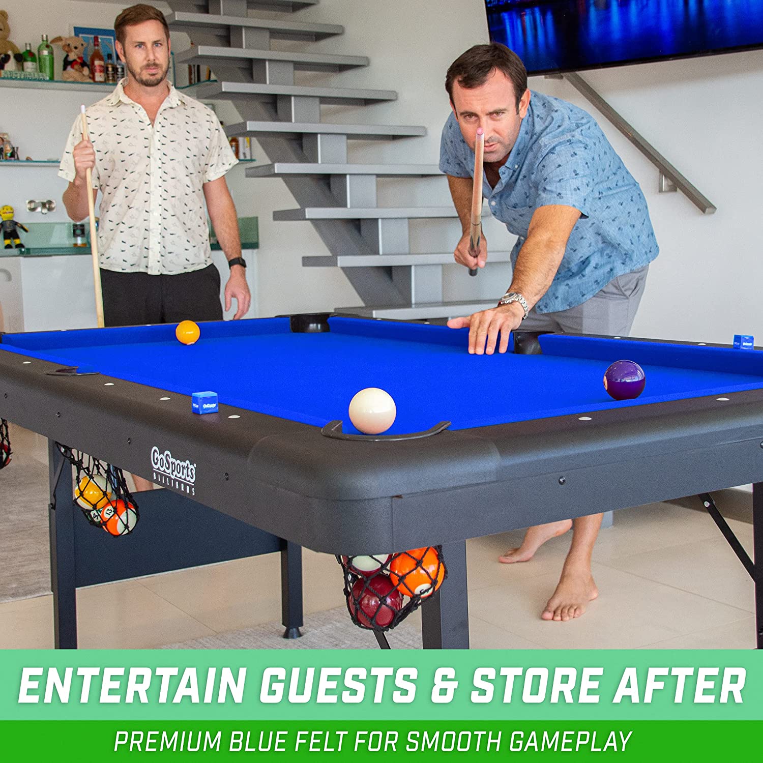 GoSports 7ft Billiards Table – Portable Pool Table – Includes Full Set of Balls, 2 Cue Sticks, Chalk, and Felt Brush - Image 2