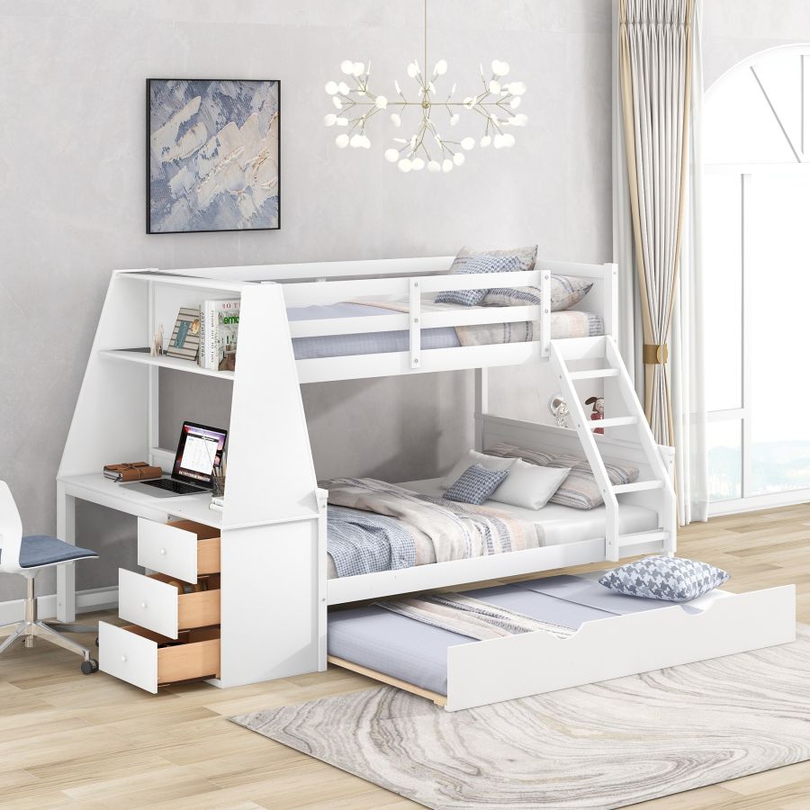 High-quality materials Twin over Full Bunk Bed Three Storage Drawers and Shelf - Image 4
