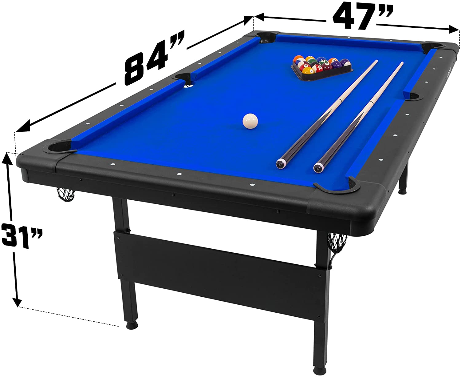 GoSports 7ft Billiards Table – Portable Pool Table – Includes Full Set of Balls, 2 Cue Sticks, Chalk, and Felt Brush - Image 3
