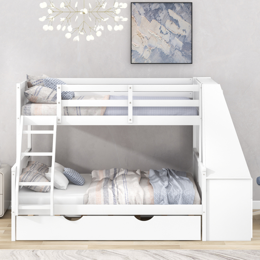 High-quality materials Twin over Full Bunk Bed Three Storage Drawers and Shelf - Image 5
