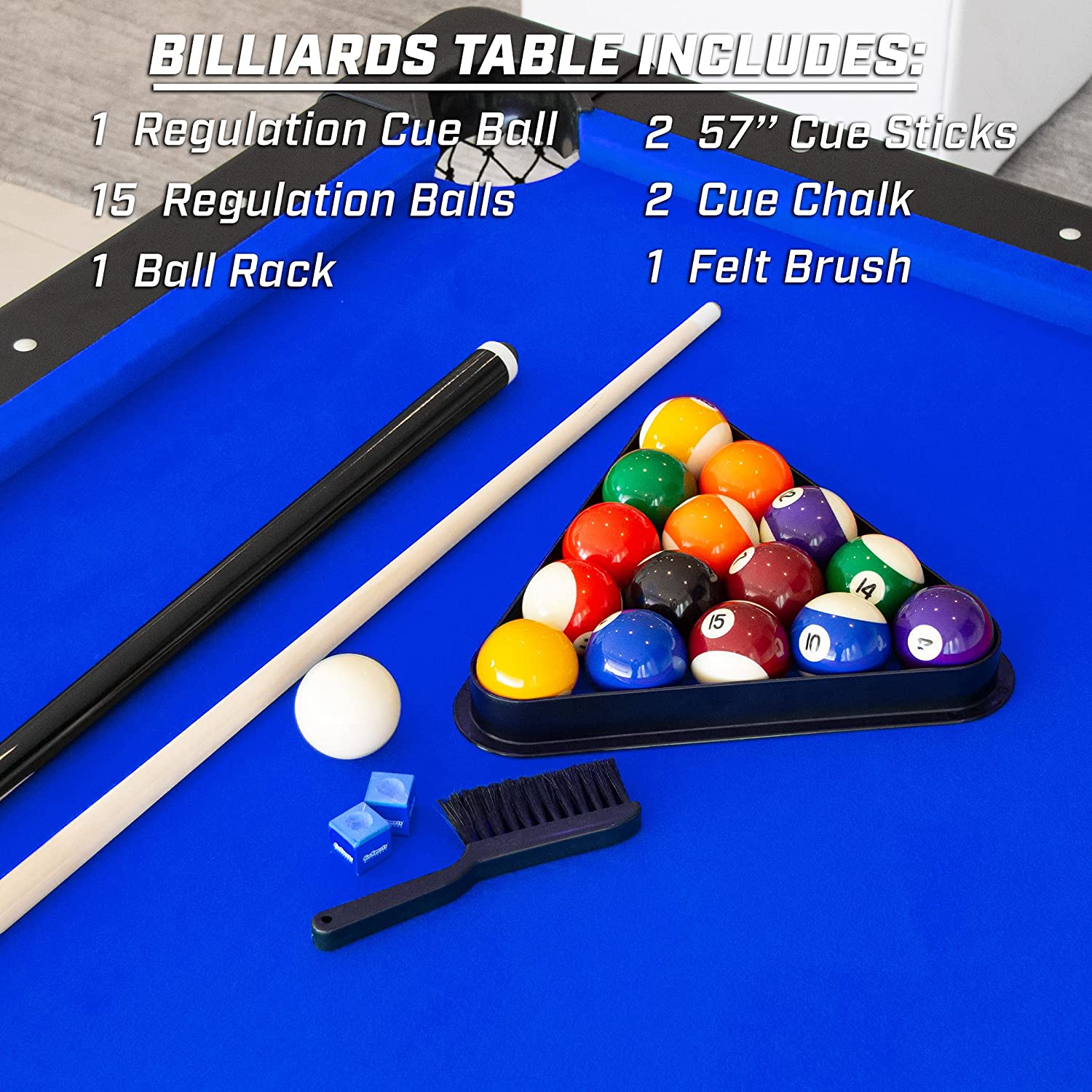 GoSports 7ft Billiards Table – Portable Pool Table – Includes Full Set of Balls, 2 Cue Sticks, Chalk, and Felt Brush - Image 4
