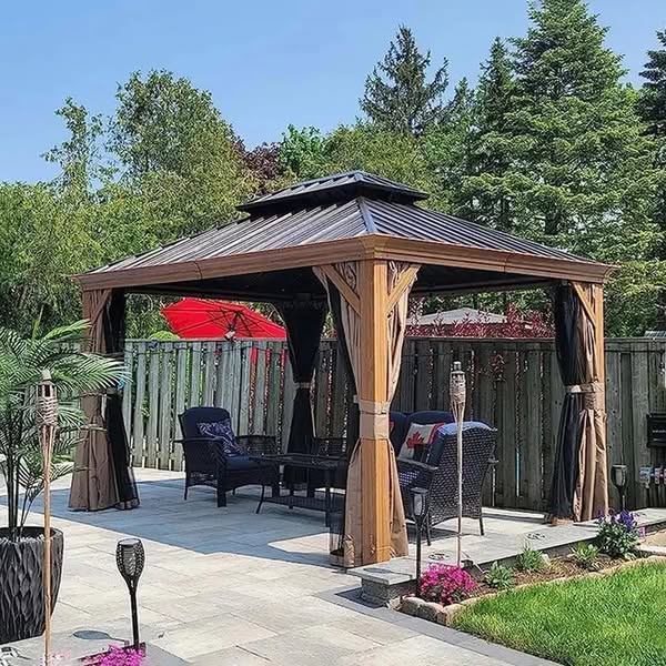LEAF 12' X 12' Outdoor Hardtop Gazebo for Patio All Weather Aluminum Metal Roof Backyard Pavilion - Image 3