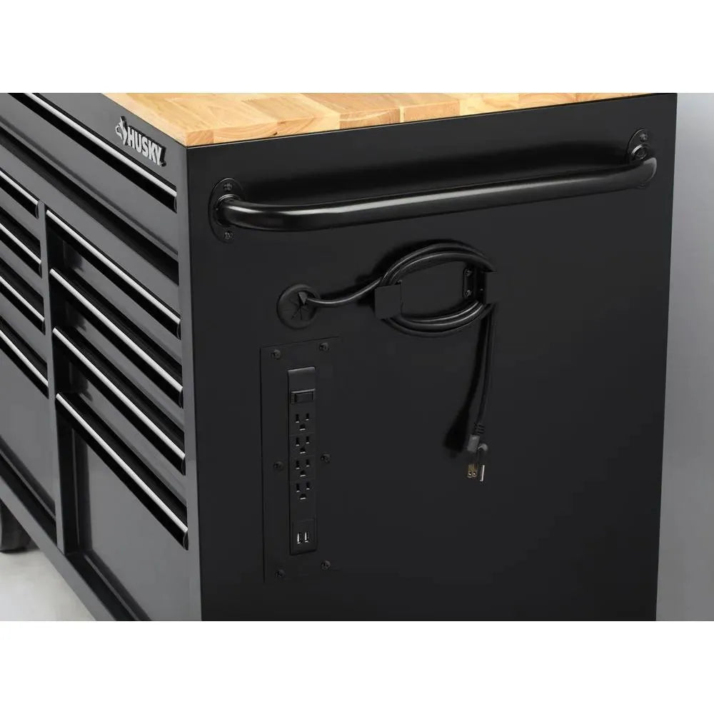 46 in. W x 24.5 in. D 9-Drawer Gloss Black Deep Tool Chest Mobile Workbench with Hardwood Top and Power Station - Image 6