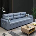 74″ Blue Full Sleeper Convertible Sofa with Storage & Pockets Sofa Bed