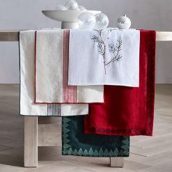 Alternative view of Red-Striped Organic Cotton Table Runner 90"