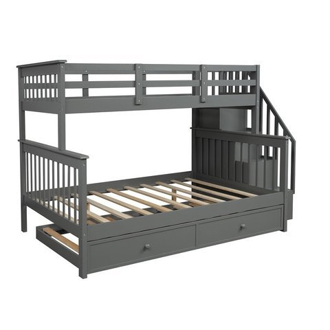 weekend-sale-twin-over-full-bunk-bed-with-drawer4-storage-and-guard-rail - Image 4