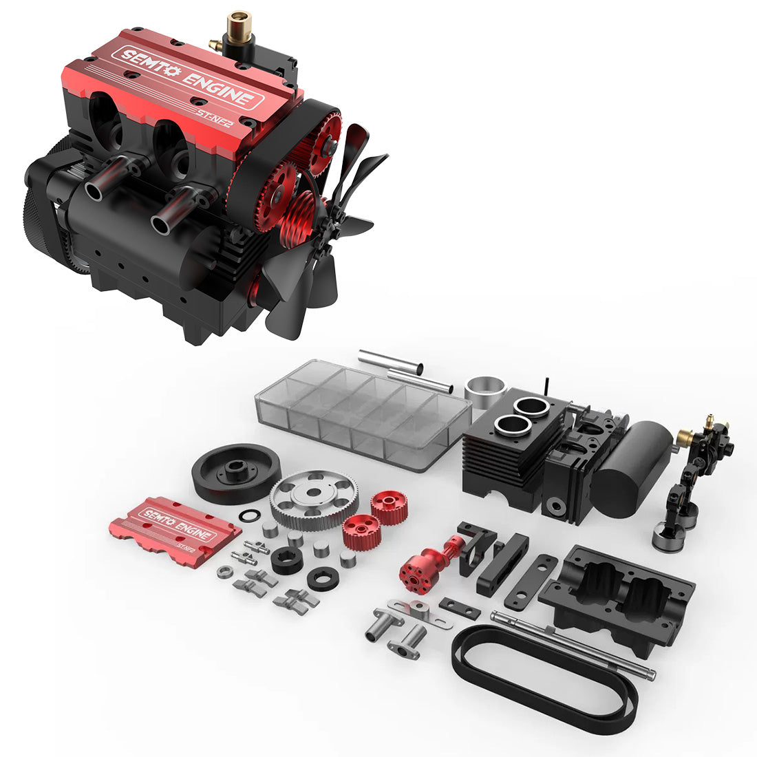 SEMTO ST-NF2 Engine 7cc SOHC Inline 2 Cylinders 4 Stroke Air Cooled Nitro Engine Model Kit - Build Your Own Engine that Works - Image 2
