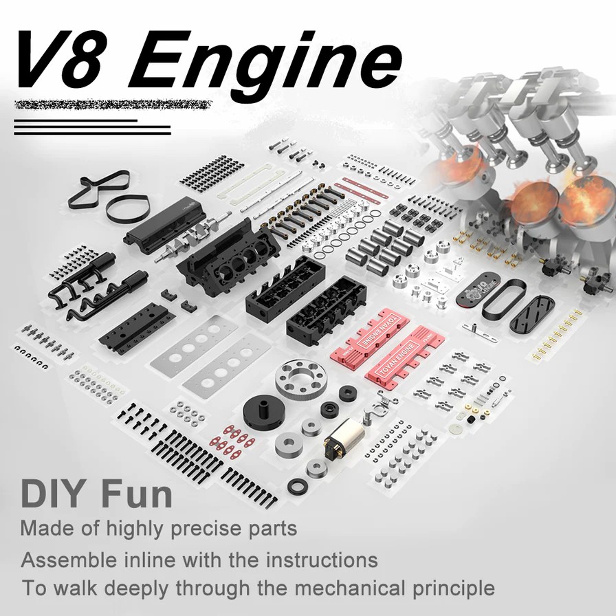 V8 Engine FS-V800 28cc Nitro Engine – Build Your Own V8 Engine – V8 Engine Model Kit That Works - Image 10