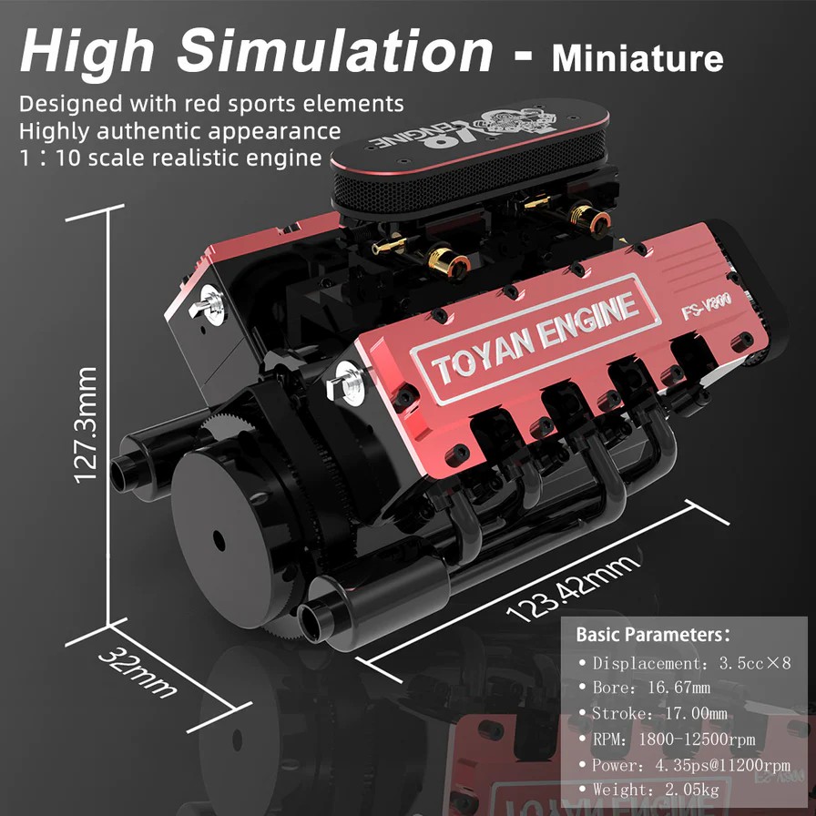 V8 Engine FS-V800 28cc Nitro Engine – Build Your Own V8 Engine – V8 Engine Model Kit That Works - Image 9