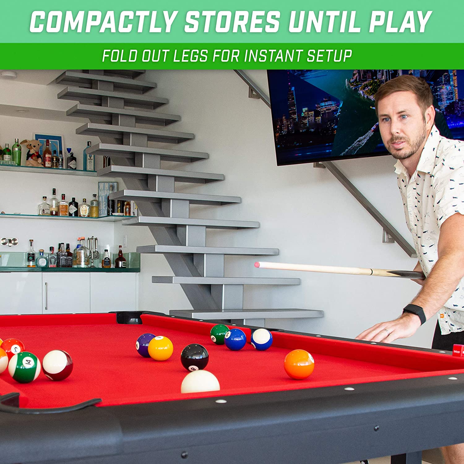 GoSports 7ft Billiards Table – Portable Pool Table – Includes Full Set of Balls, 2 Cue Sticks, Chalk, and Felt Brush - Image 8