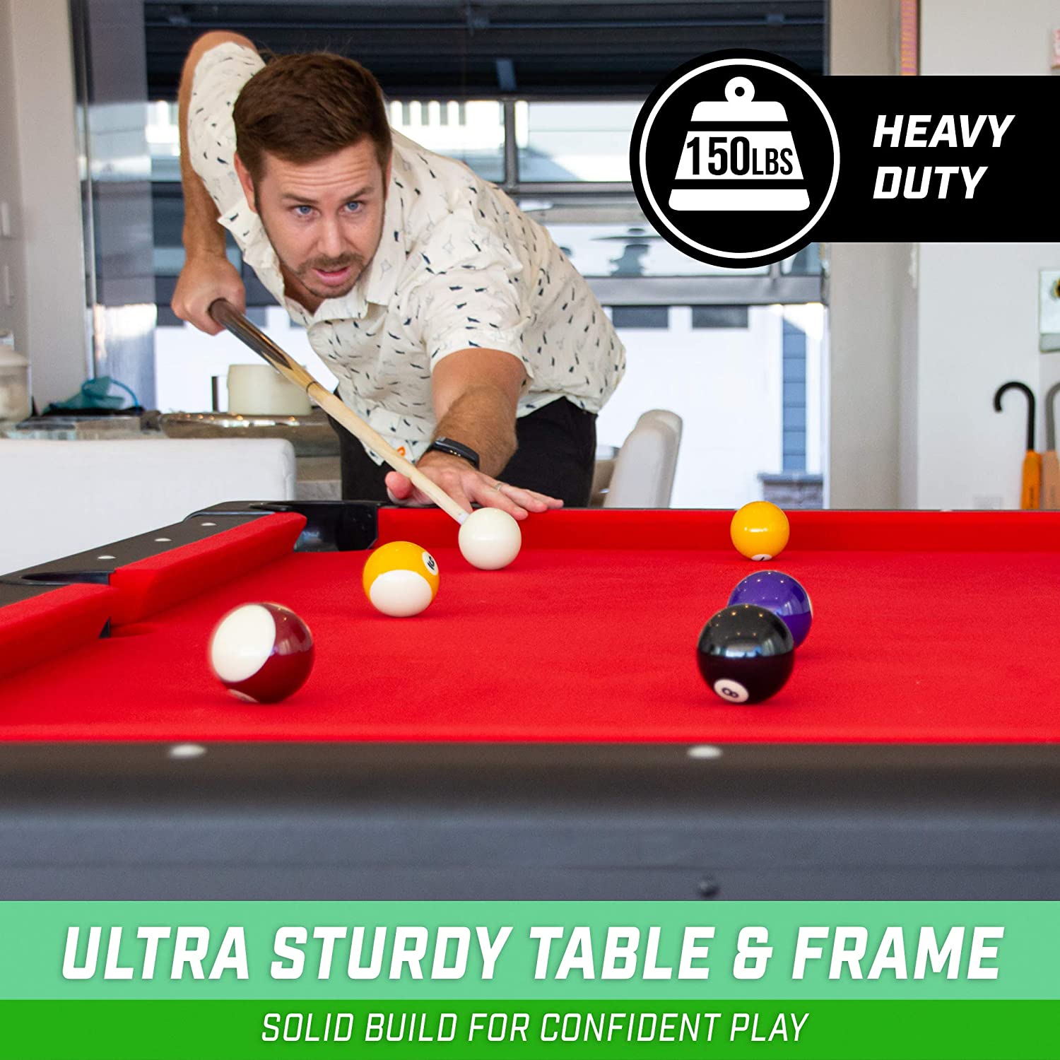 GoSports 7ft Billiards Table – Portable Pool Table – Includes Full Set of Balls, 2 Cue Sticks, Chalk, and Felt Brush - Image 7