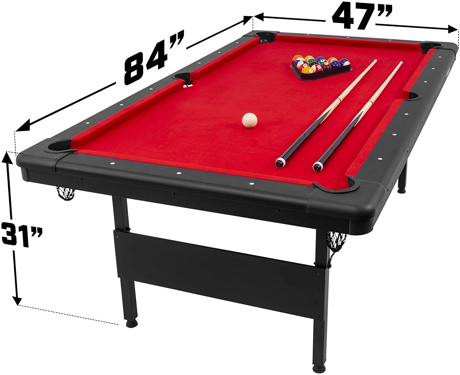 GoSports 7ft Billiards Table – Portable Pool Table – Includes Full Set of Balls, 2 Cue Sticks, Chalk, and Felt Brush - Image 5