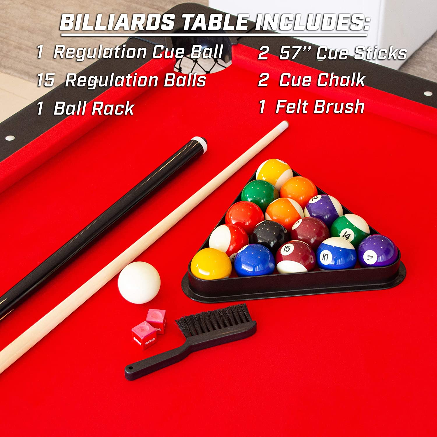 GoSports 7ft Billiards Table – Portable Pool Table – Includes Full Set of Balls, 2 Cue Sticks, Chalk, and Felt Brush - Image 9