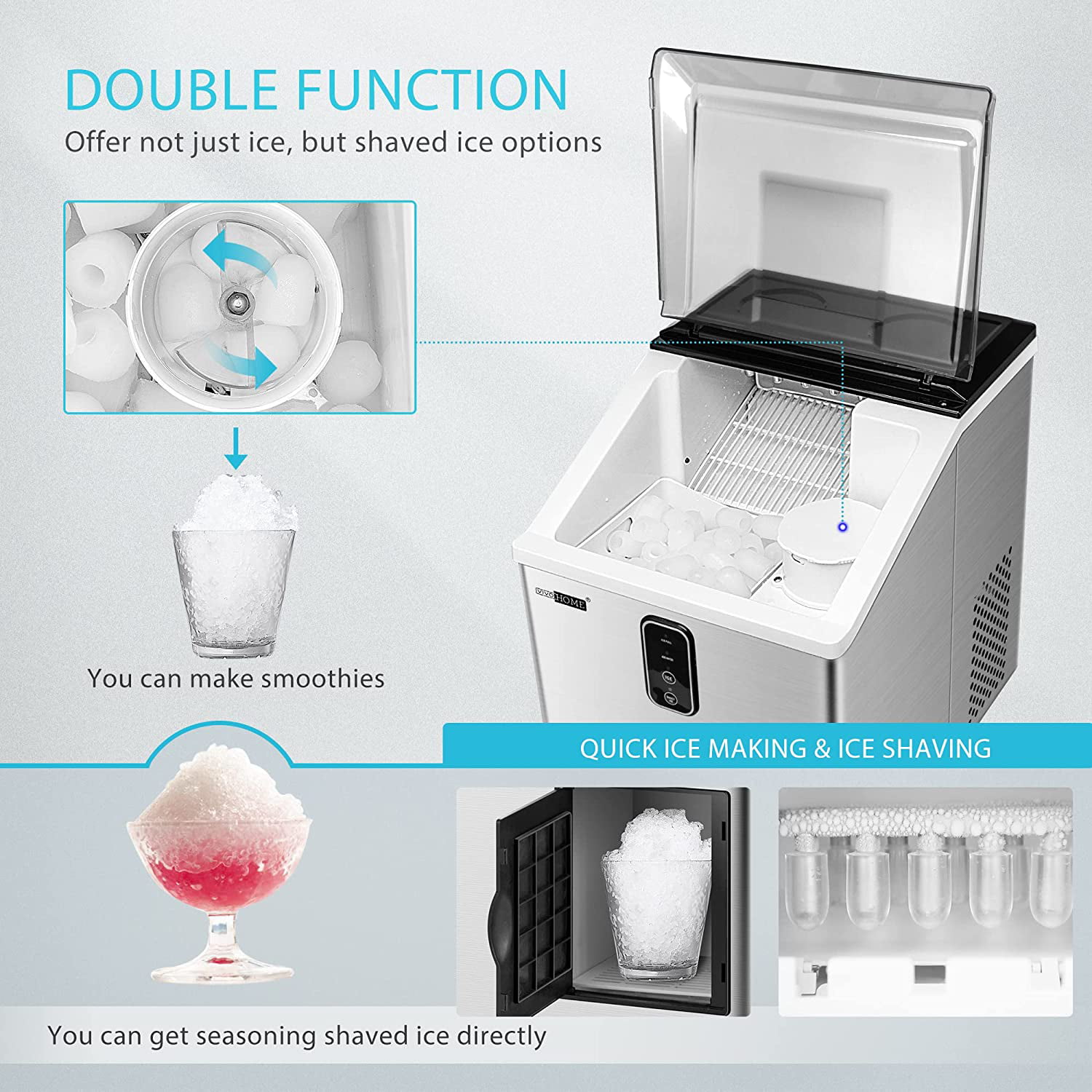 VIVOHOME 2 in 1 Countertop Ice Maker & Ice Shaver Machine, 33lbs/Day - Image 7